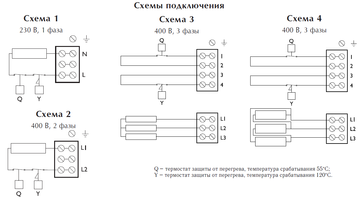 Схемы подключения электрических нагревателей Арктос серии PBEC Схемы подключения электрических нагревателей Арктос серии PBEC